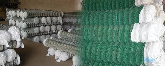 Galvanized and PVC wire chain link fence packaged with plastic or woven bags